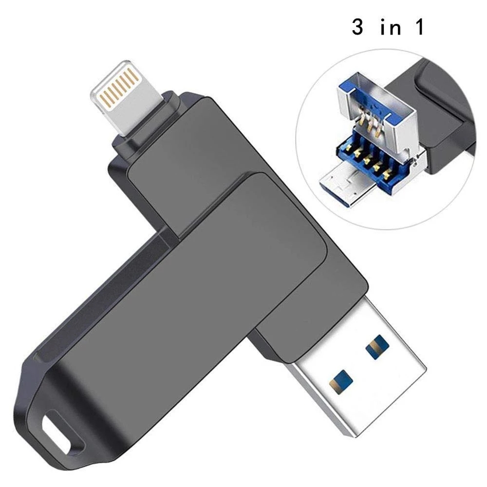 iPhone USB Flash Drive USB 3.0 Usb Stick 3 in 1 Memory Stick 8GB 16GB 32GB 64GB 128GB 256GB 