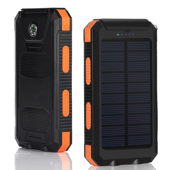 10000mah solar power bank waterproof IP67 with 2 flashlight