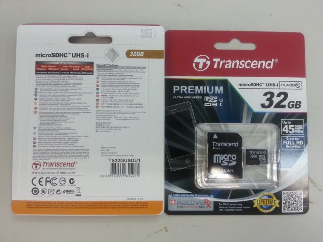  Transcend MicroSD C10 with adapter 45MB 16GB-64GB